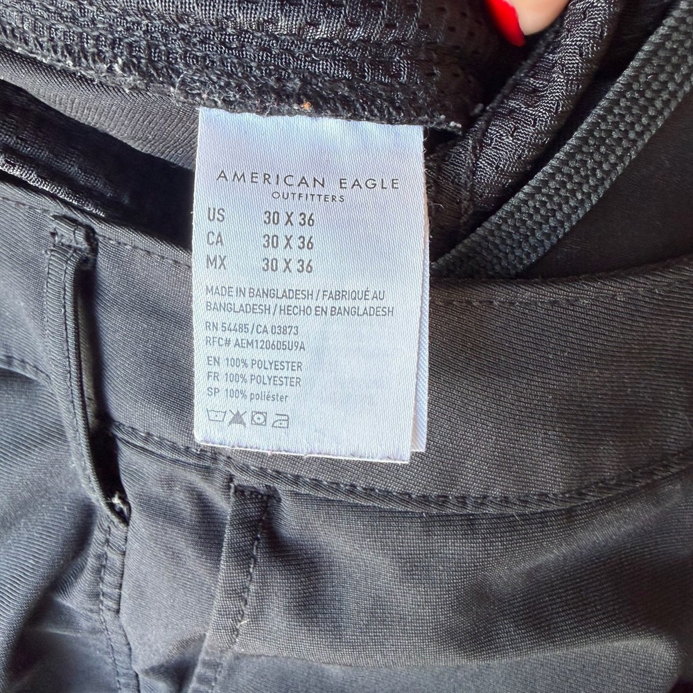 American Eagle Active Flex Black Chino Pants Mens 30" Waist Slim Tapered Stretch - Picture 3 of 7